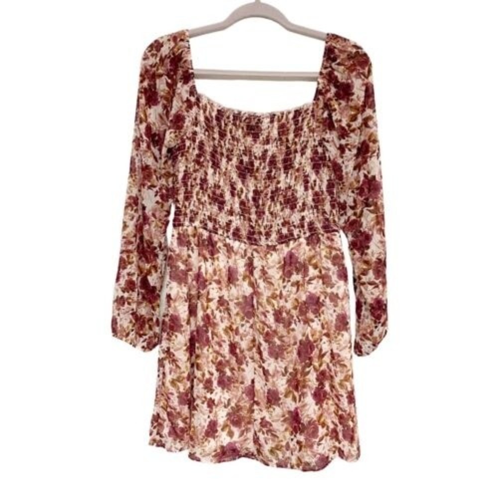 Trixxi Floral Fall Dress Womens Size Medium Long Sleeve Mini Dress Ruched Bodice